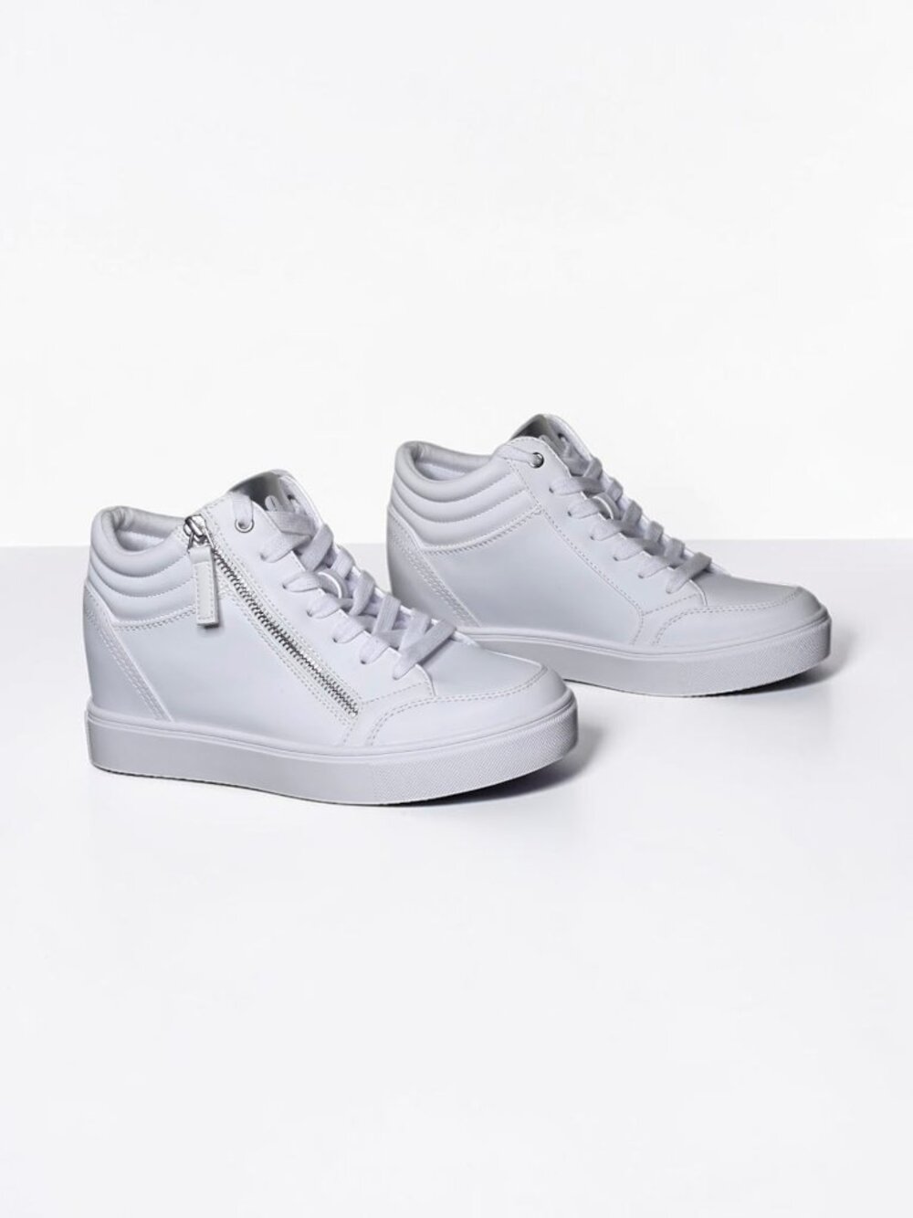 Nine West Tons High Top Hidden Wedge White Sneakers Size 7 - Picture 3 of 13